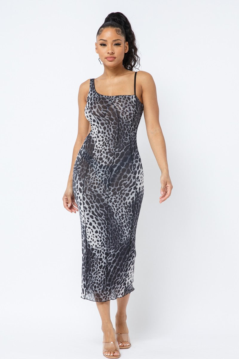 Animal Print Midi Dress With Strap - YuppyCollections