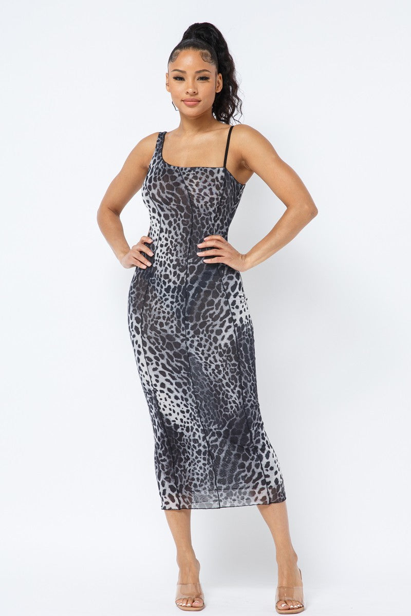 Animal Print Midi Dress With Strap - YuppyCollections