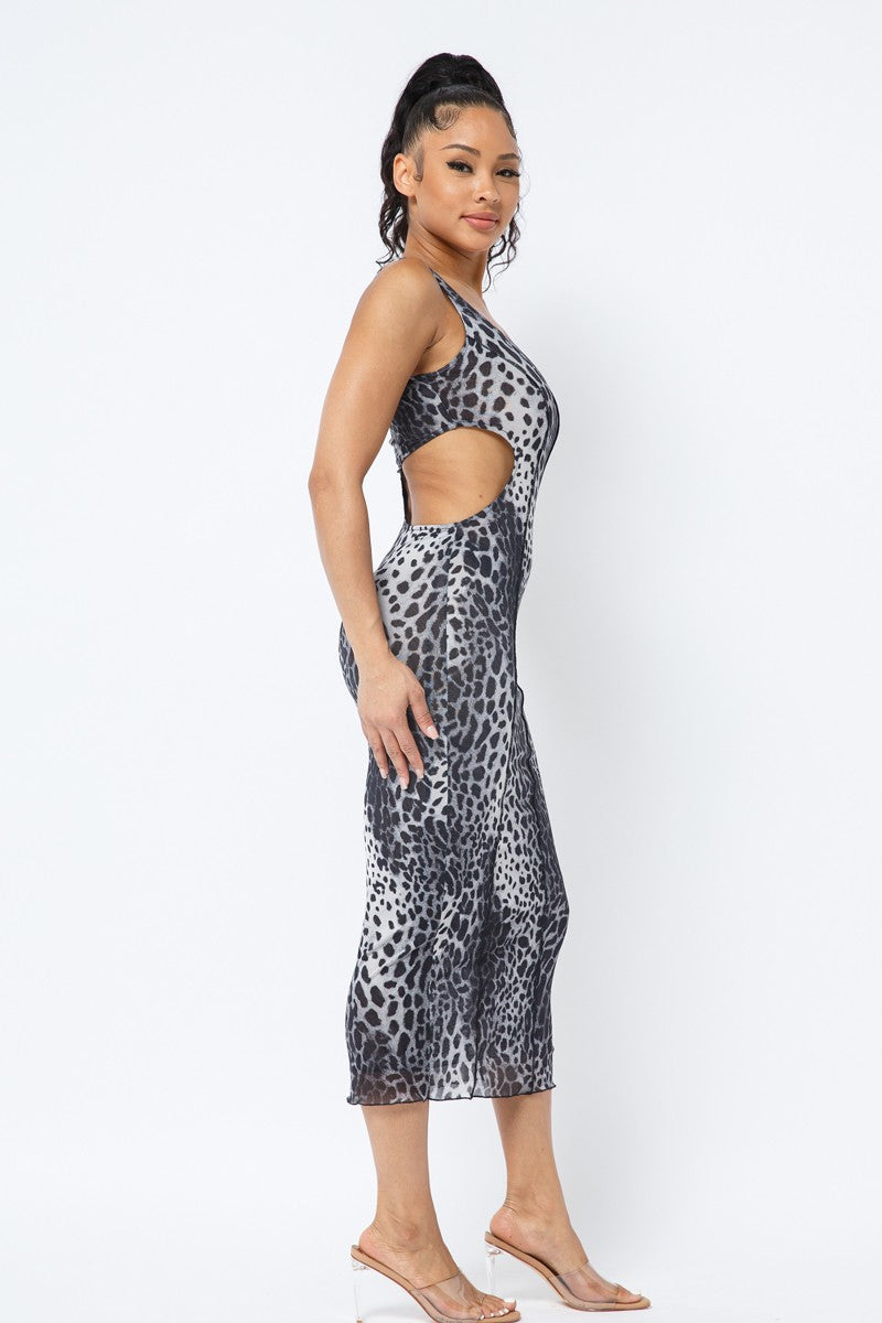 Animal Print Midi Dress With Strap - YuppyCollections