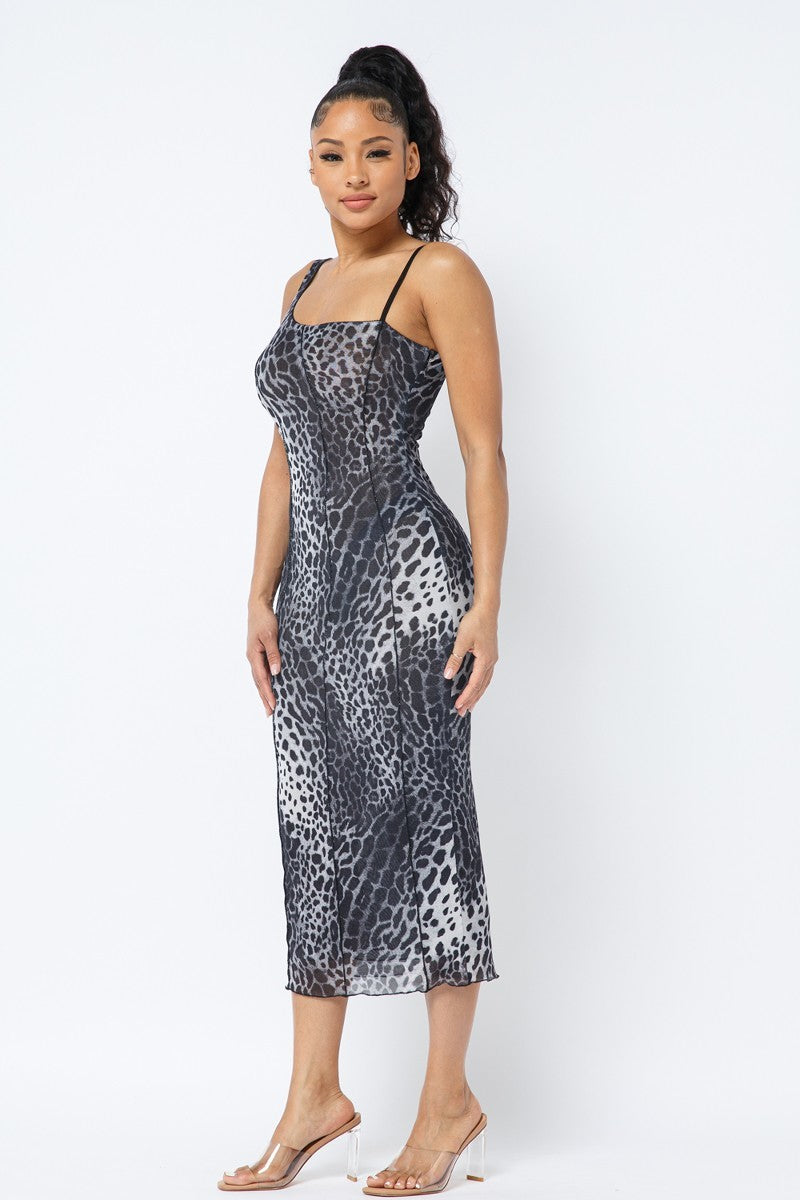 Animal Print Midi Dress With Strap - YuppyCollections