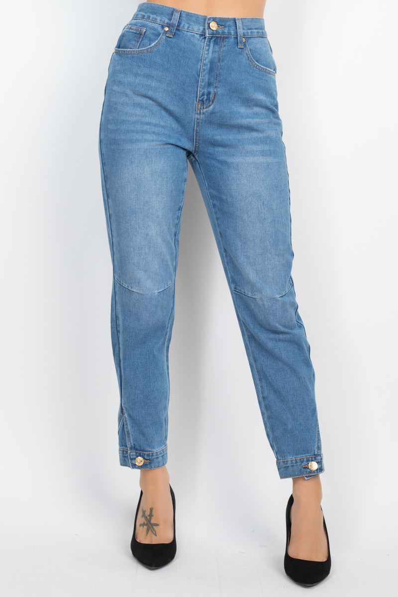 Cuffed-button Mom Jeans - YuppyCollections