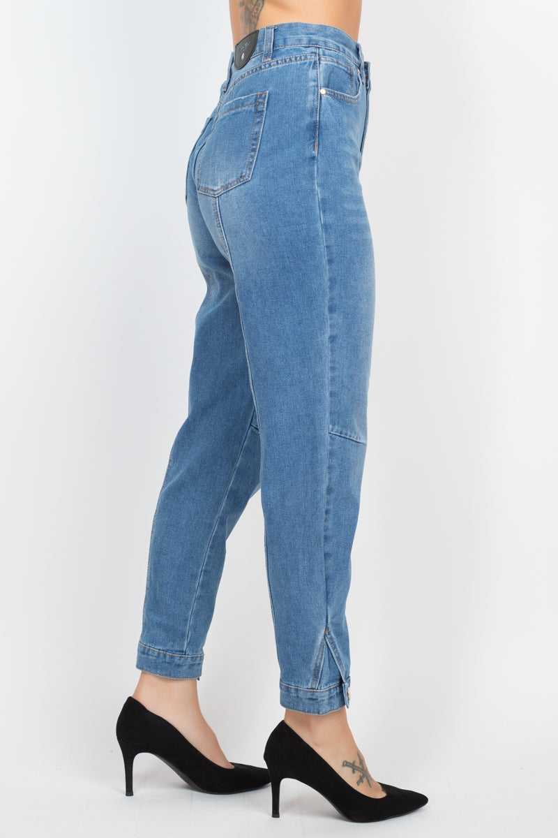 Cuffed-button Mom Jeans - YuppyCollections