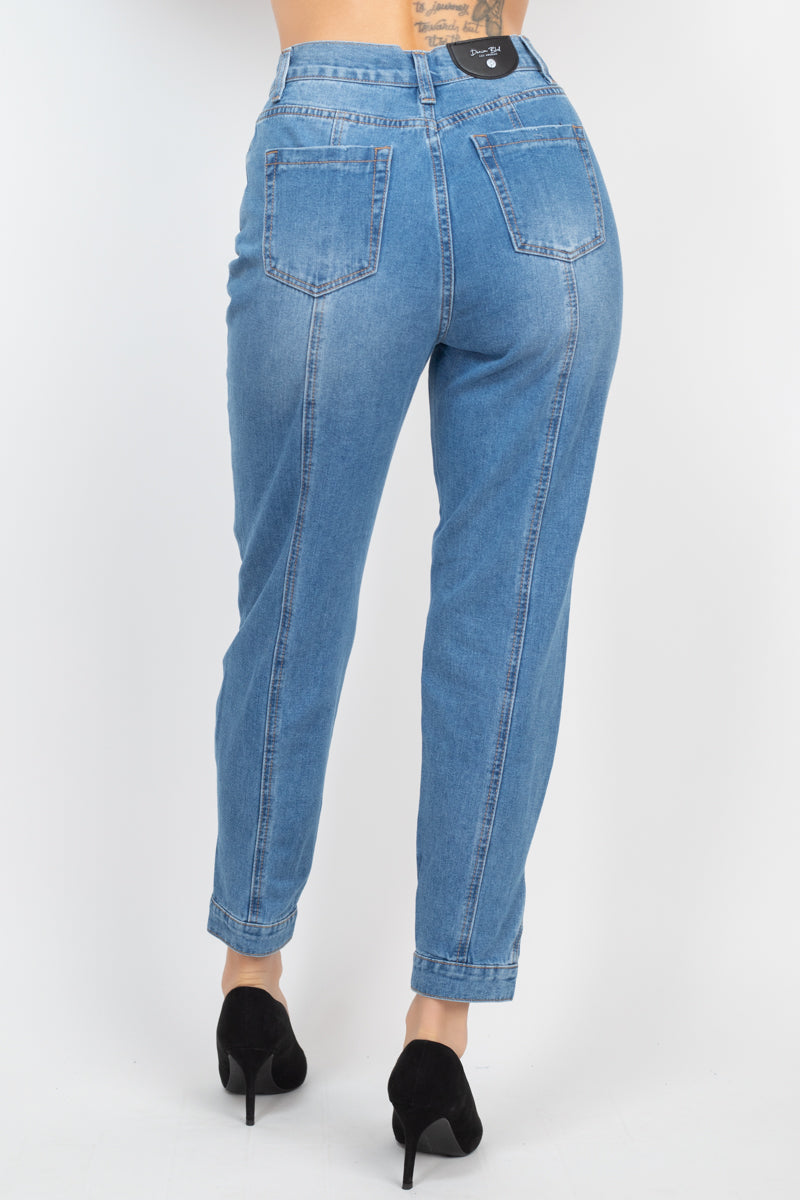 Cuffed-button Mom Jeans - YuppyCollections