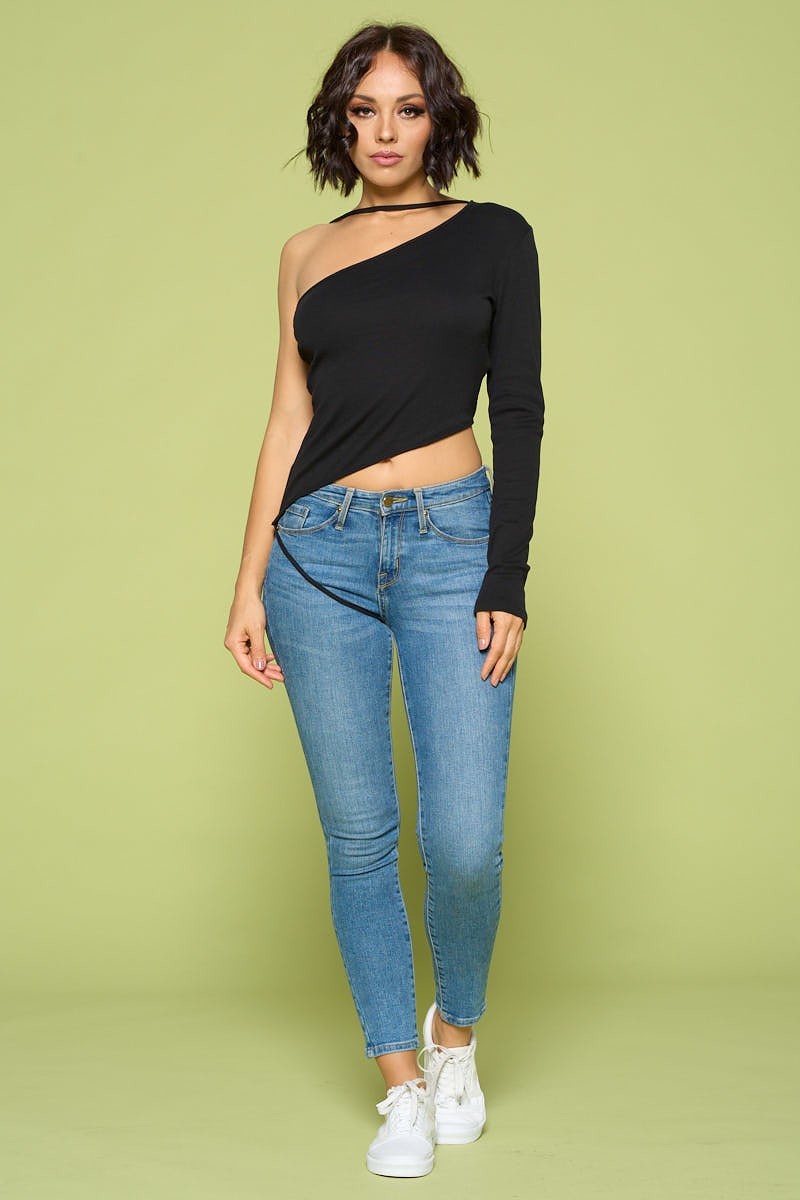 Solid Color One Shoulder Off Top - YuppyCollections