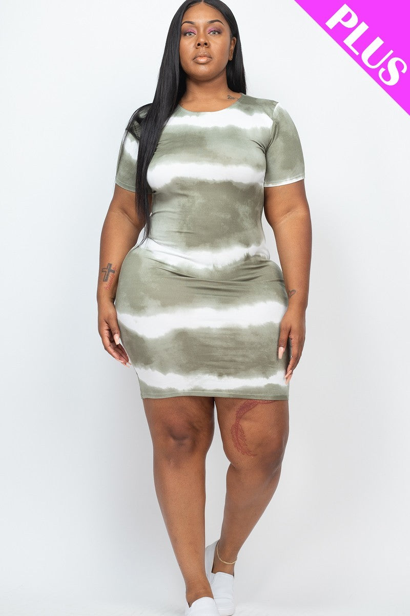 Plus Size Stripe Tie-dye Printed Midi Dress - YuppyCollections