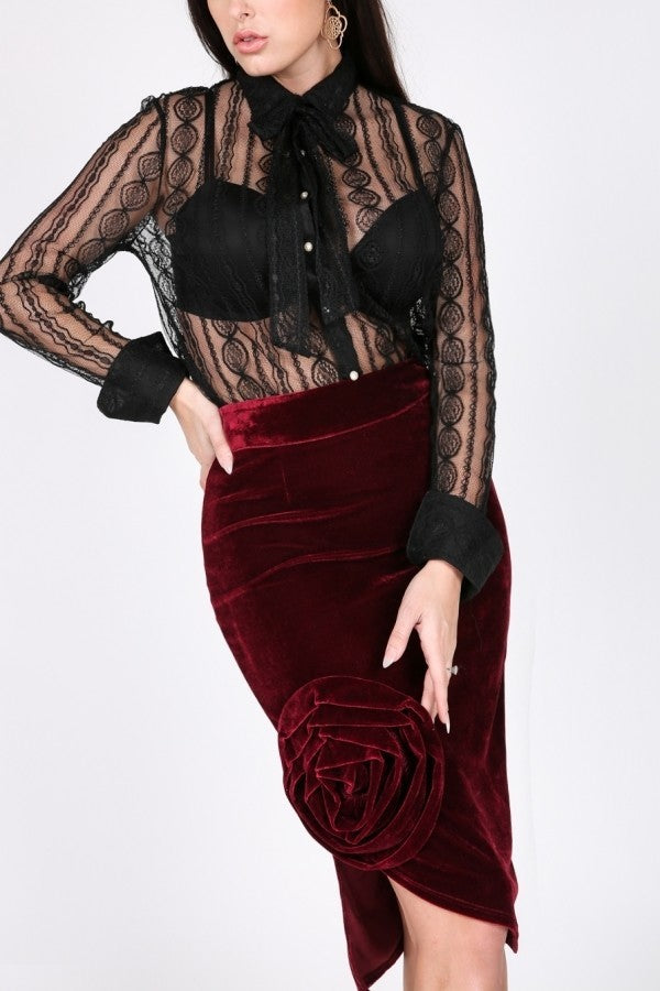 Asymmetrical Flower Velvet Skirt - YuppyCollections