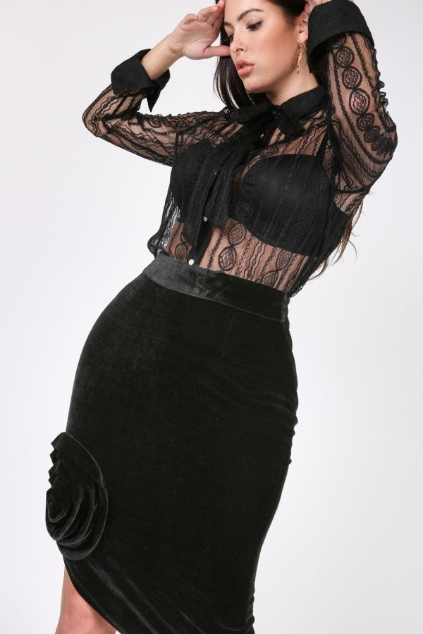 Asymmetrical Flower Velvet Skirt - YuppyCollections