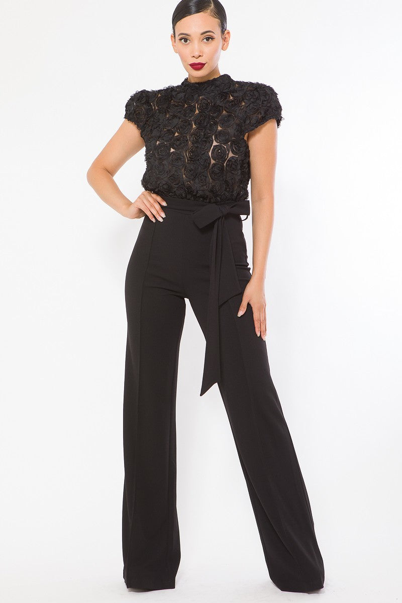 Flower Lace Top Detailed Fashion Jumpsuit - YuppyCollections