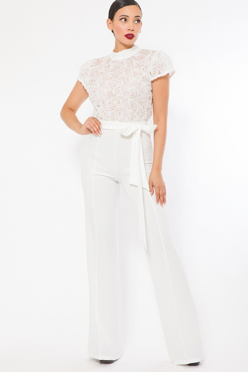 Flower Lace Top Detailed Fashion Jumpsuit - YuppyCollections