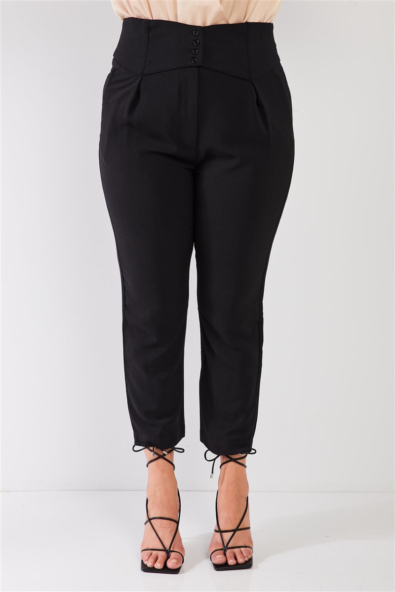 Plus Black High-waisted Classic Pegged Pants - YuppyCollections