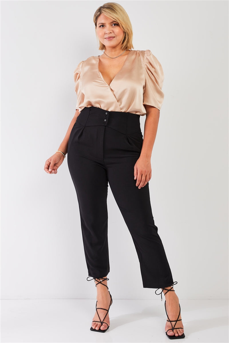 Plus Black High-waisted Classic Pegged Pants - YuppyCollections