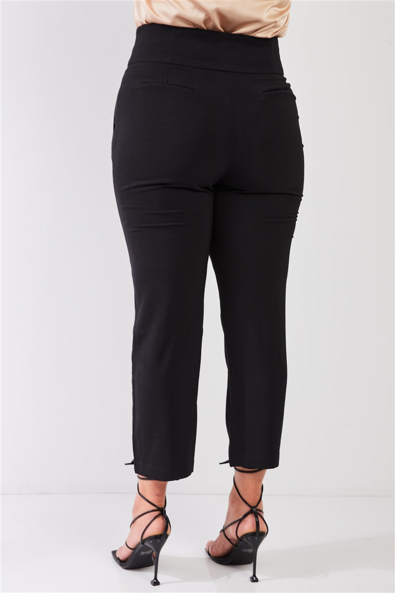 Plus Black High-waisted Classic Pegged Pants - YuppyCollections