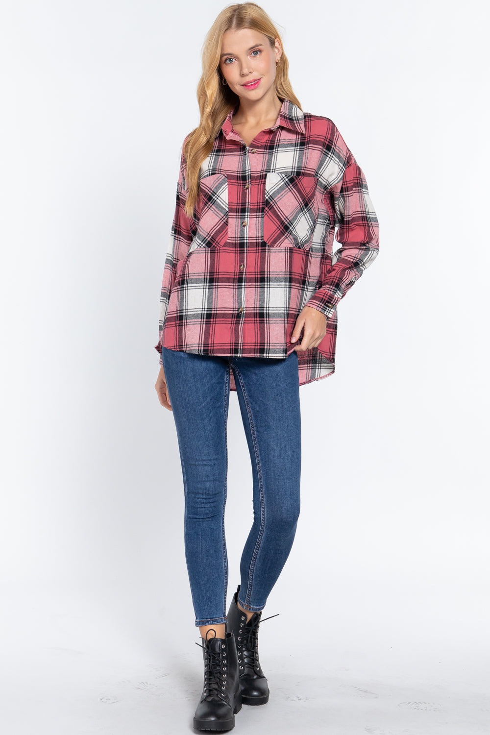 Long Slv Oversized Plaid Shirt - YuppyCollections