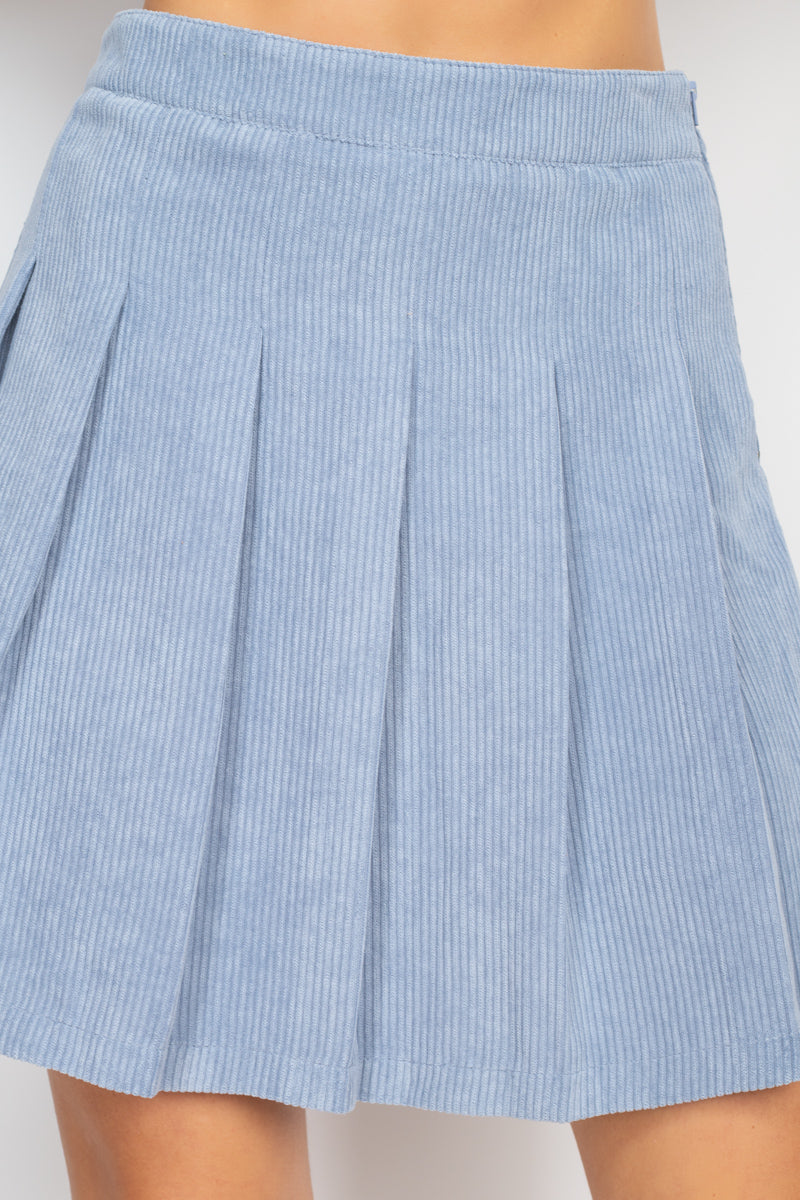 A-line Corduroy Pleated Mini Skirt - YuppyCollections