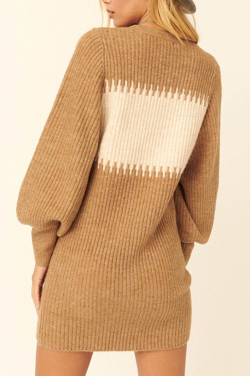 A Ribbed Knit Sweater Mini Dress - YuppyCollections