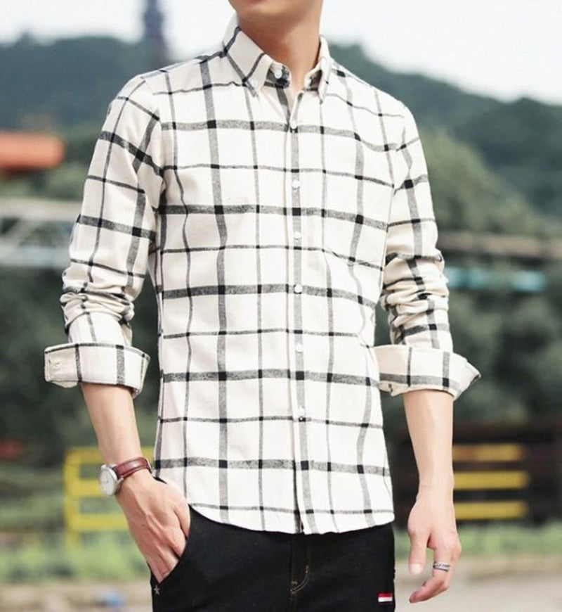 Mens Long Sleeve Checkered Cotton Shirt in Red - YuppyCollections