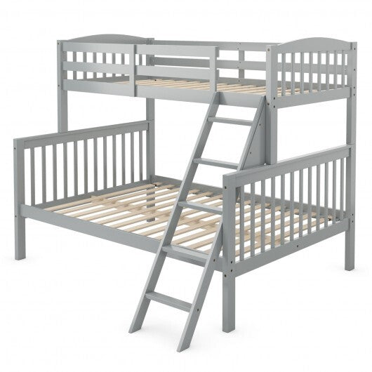 Twin over Full Bunk Bed Rubber Wood Convertible with Ladder Guardrail-Espresso