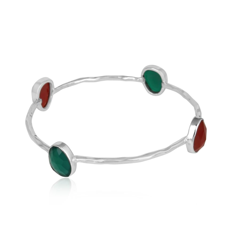 Red and Green Onyx set in 925 Sterling Silver Bangles - YuppyCollections