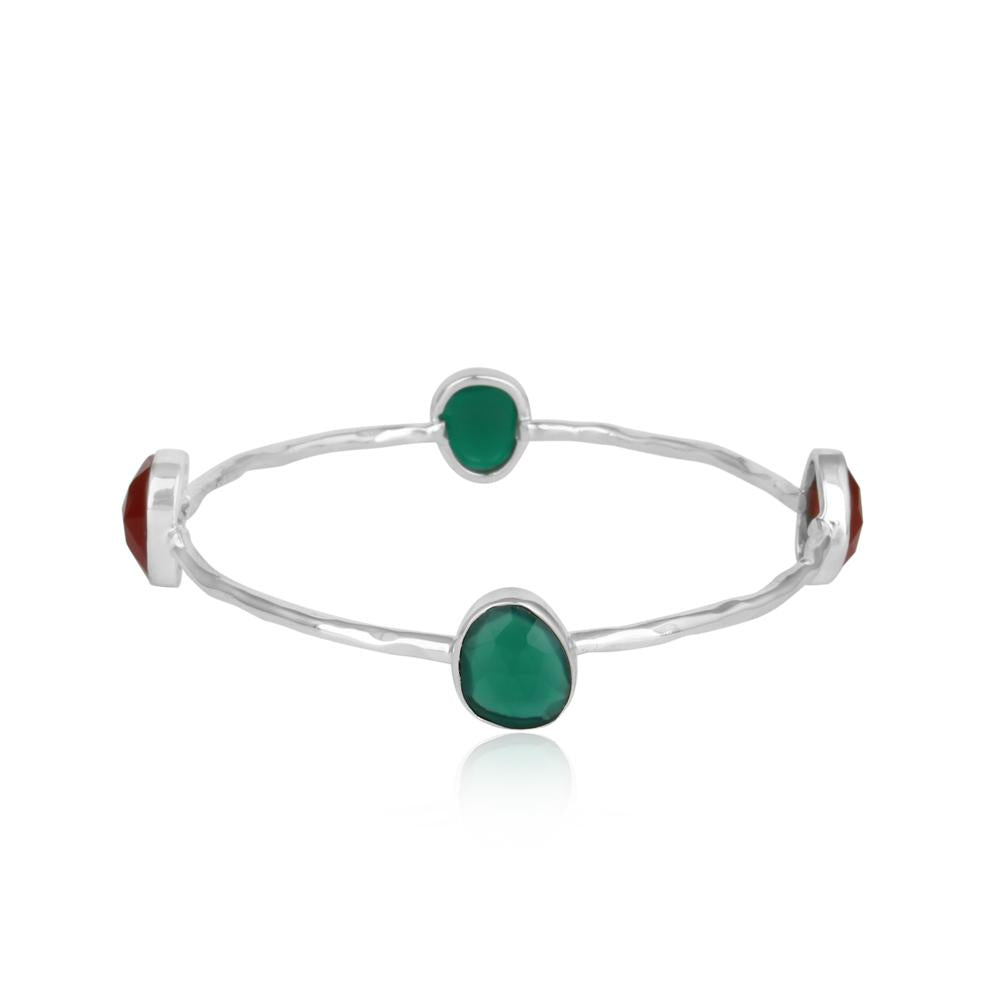 Red and Green Onyx set in 925 Sterling Silver Bangles - YuppyCollections