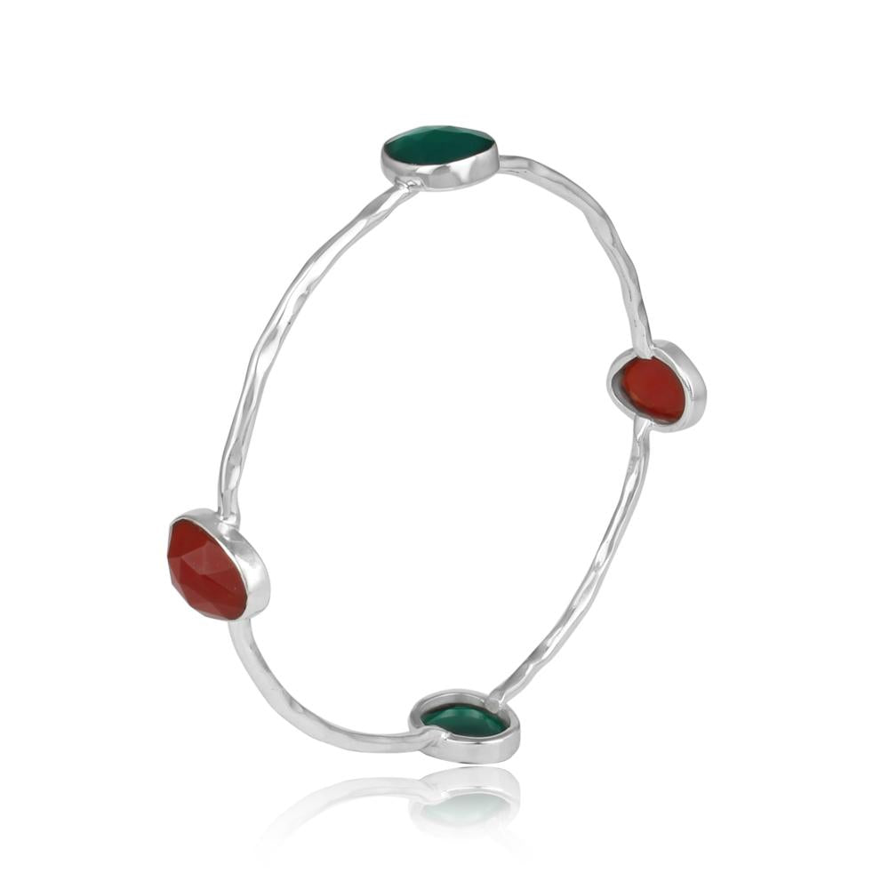 Red and Green Onyx set in 925 Sterling Silver Bangles - YuppyCollections