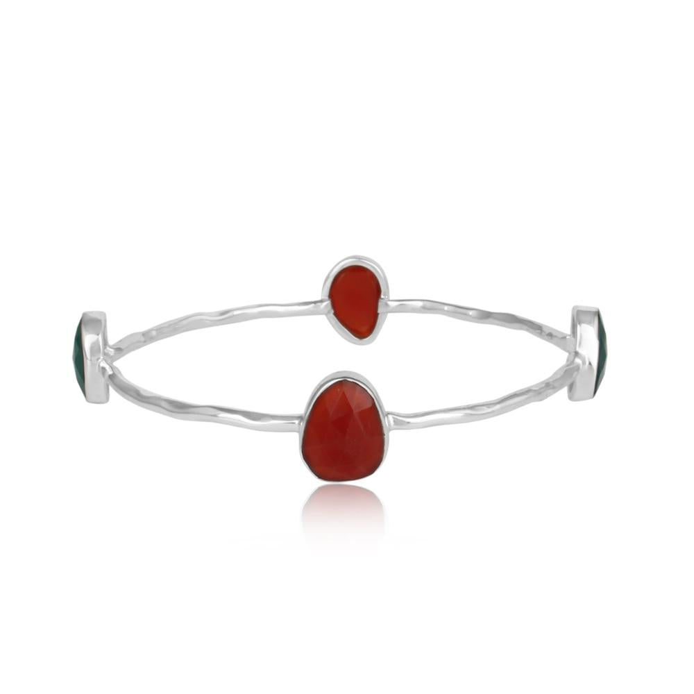 Red and Green Onyx set in 925 Sterling Silver Bangles - YuppyCollections