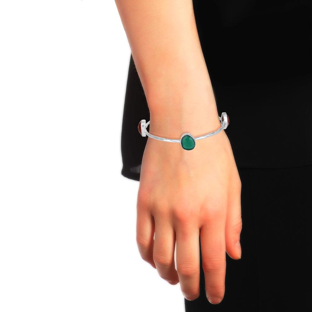 Red and Green Onyx set in 925 Sterling Silver Bangles - YuppyCollections