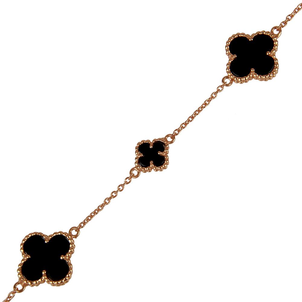 Quatrefoil Bracelet: Faith:Hope:Love:Luck, Black Onyx (Pure Silver Rose Gold vermeil) - YuppyCollections