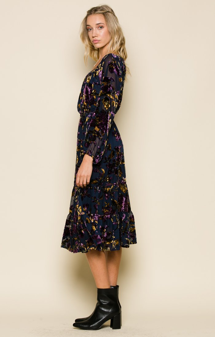 VIOLA VELVET BELTED MIDI DRESS - YuppyCollections