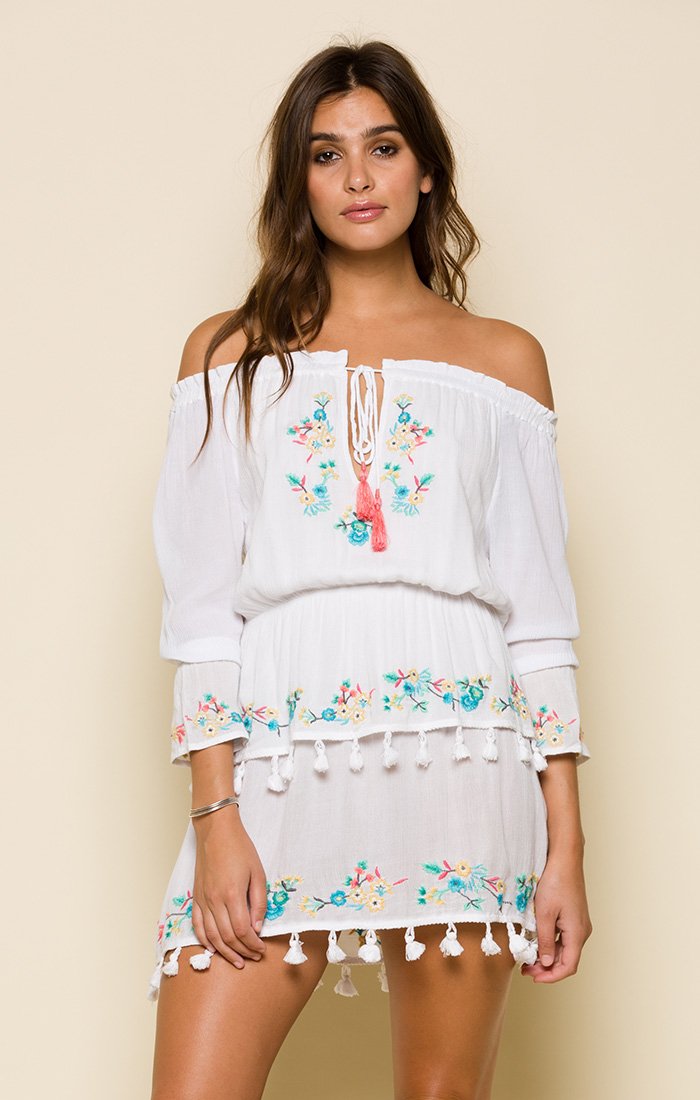 ASHLYN OFF SHOULDER TASSEL MINI DRESS - YuppyCollections