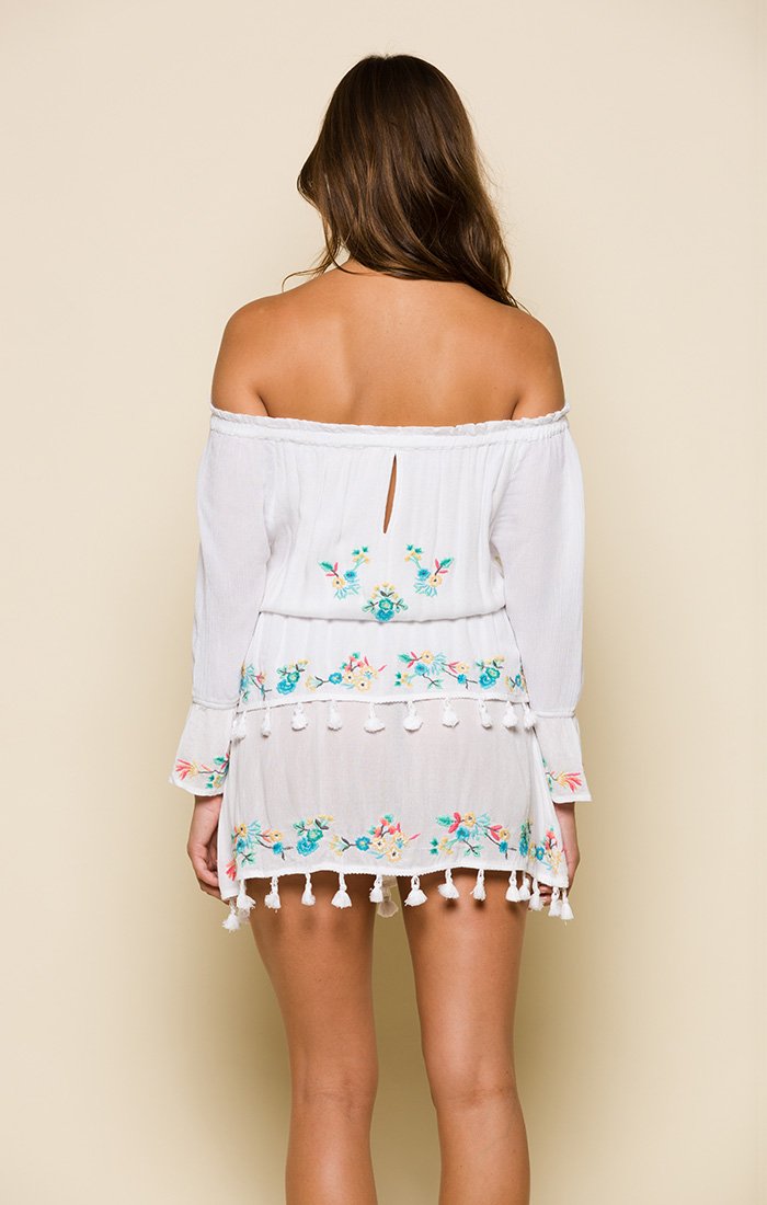 ASHLYN OFF SHOULDER TASSEL MINI DRESS - YuppyCollections