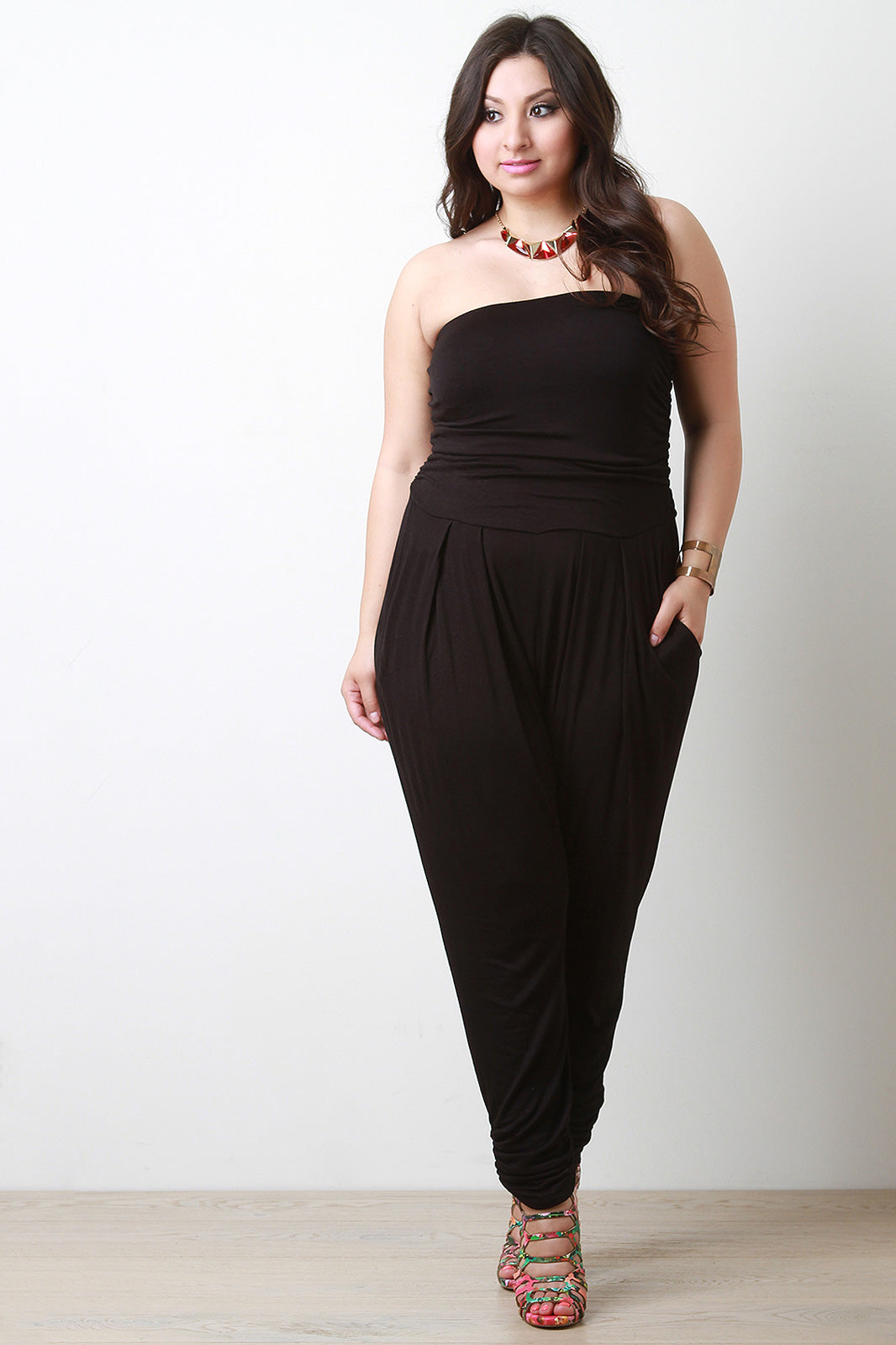 Strapless Ruched Jumpsuit - YuppyCollections