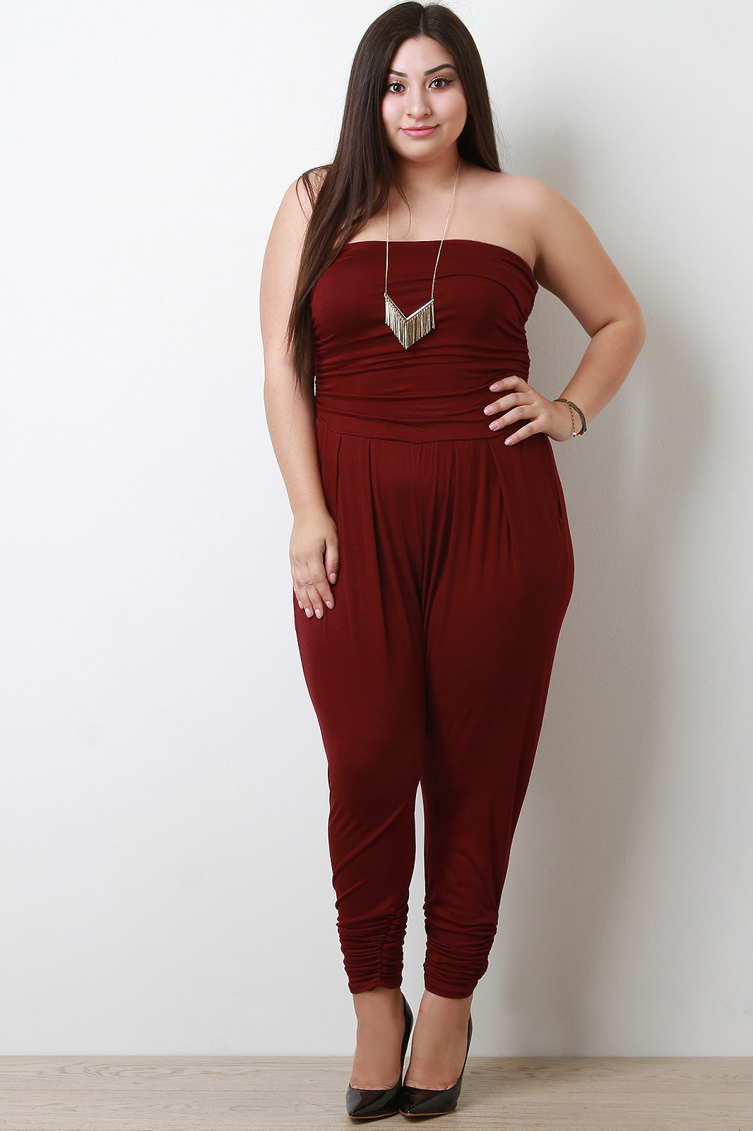 Strapless Ruched Jumpsuit - YuppyCollections