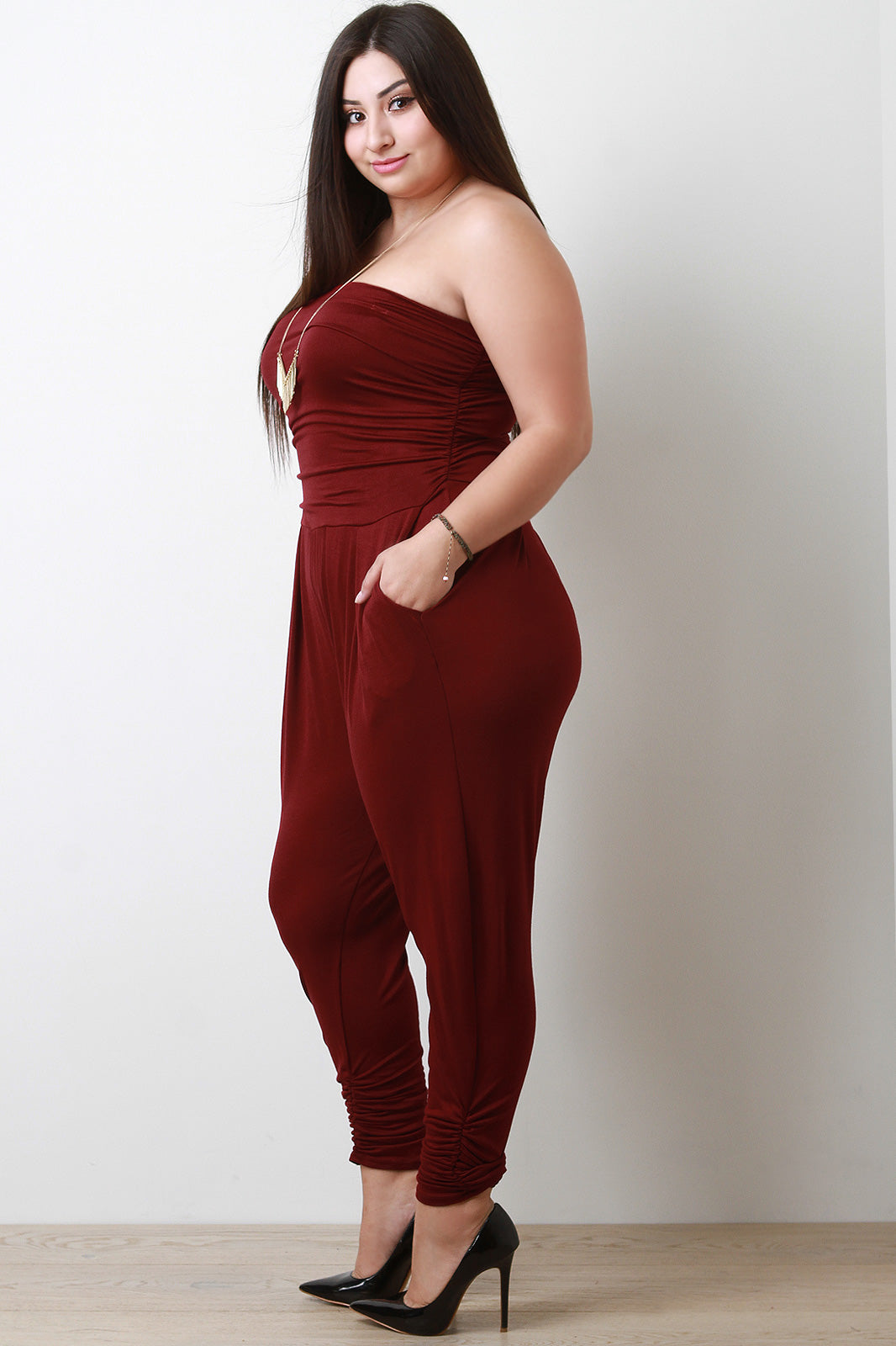 Strapless Ruched Jumpsuit - YuppyCollections