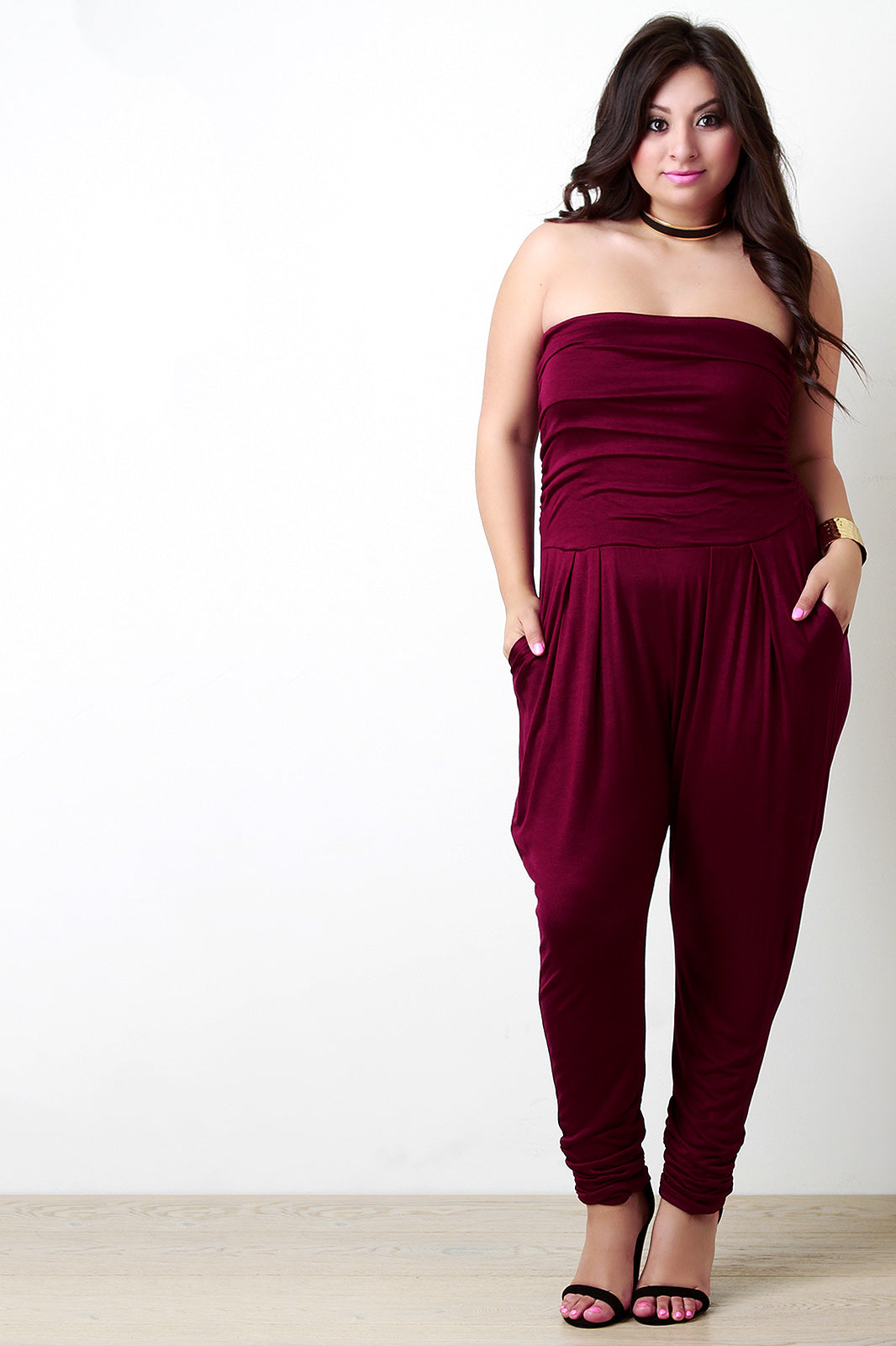 Strapless Ruched Jumpsuit - YuppyCollections