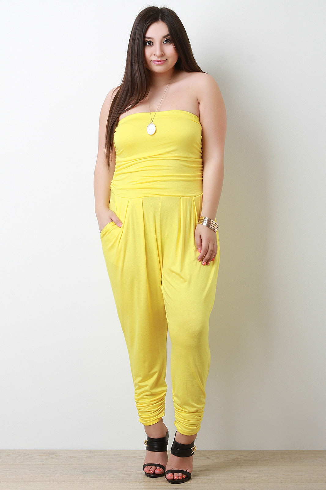 Strapless Ruched Jumpsuit - YuppyCollections