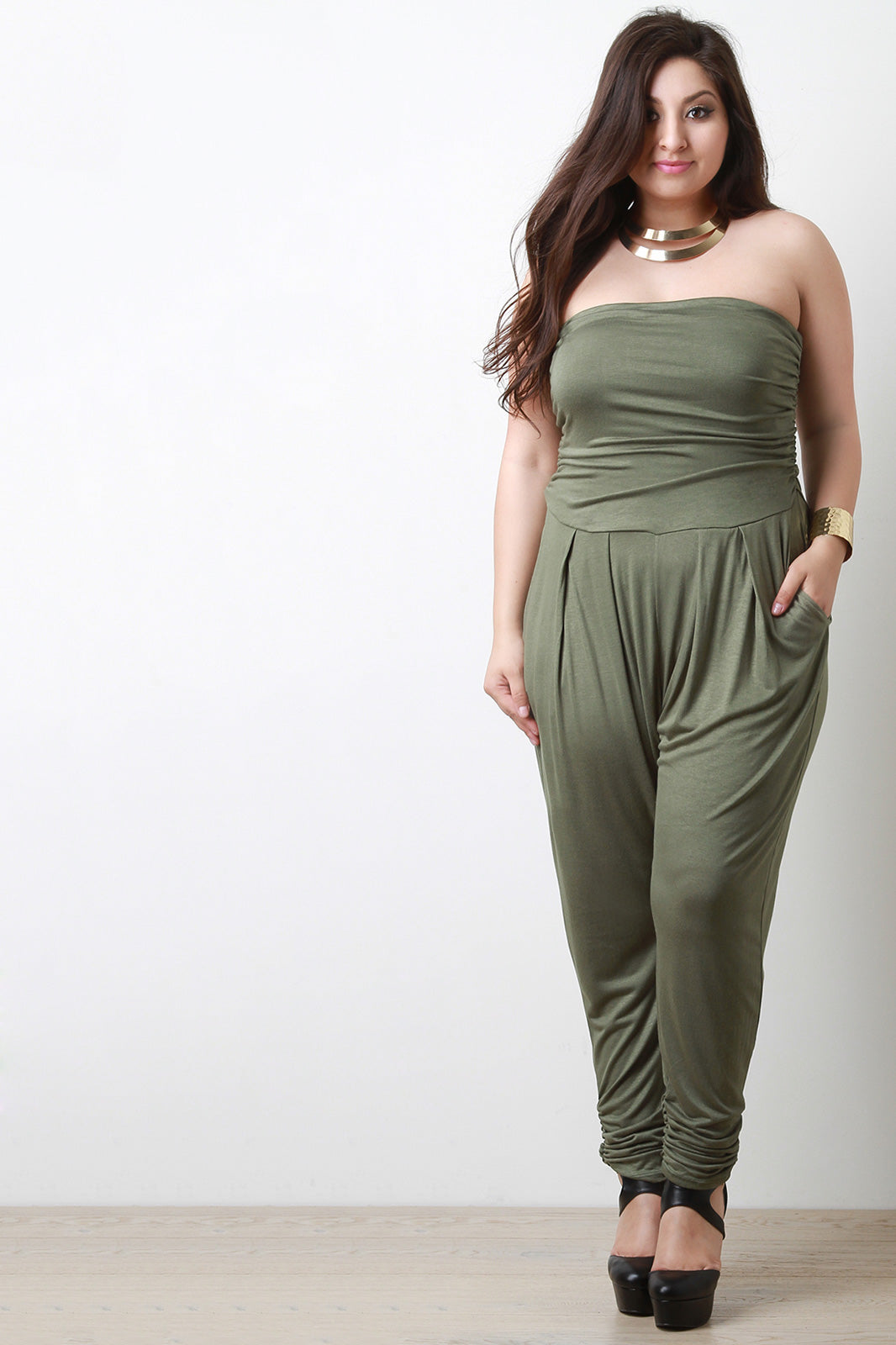 Strapless Ruched Jumpsuit - YuppyCollections