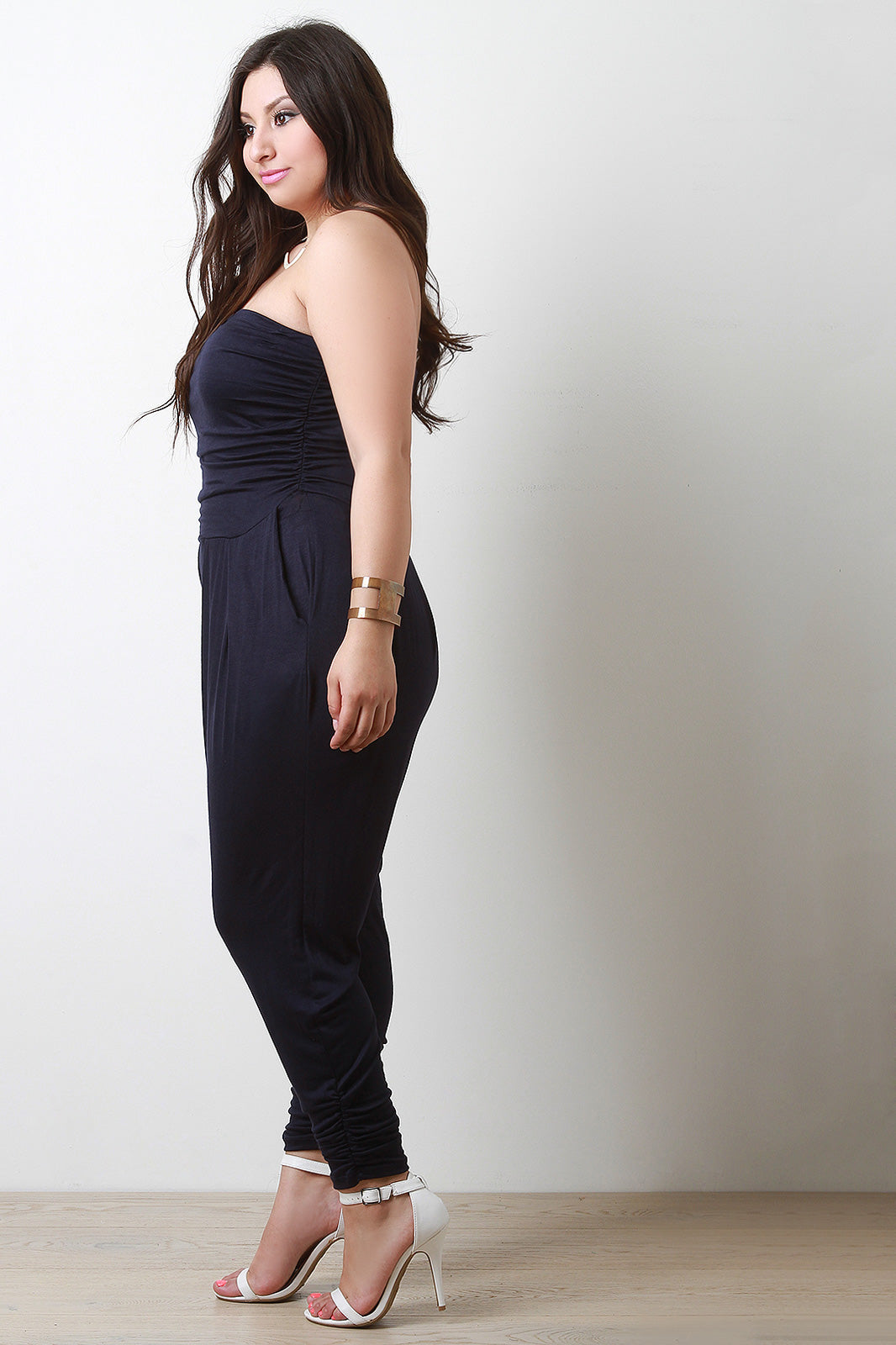 Strapless Ruched Jumpsuit - YuppyCollections