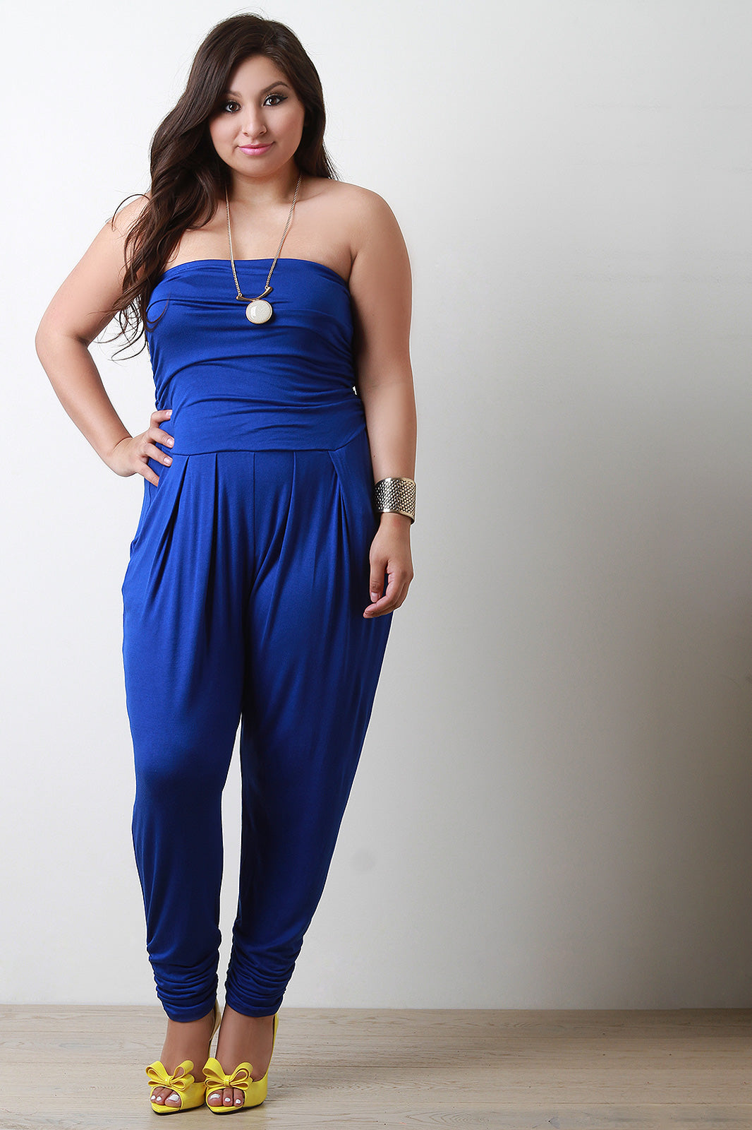 Strapless Ruched Jumpsuit - YuppyCollections