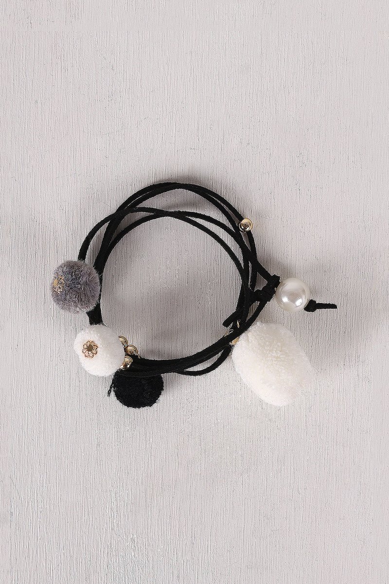 Vegan Leather Pom Pom Wrap Bracelet - YuppyCollections