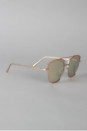 Textured Semi Rimless Wire Frame Sunglasses - YuppyCollections