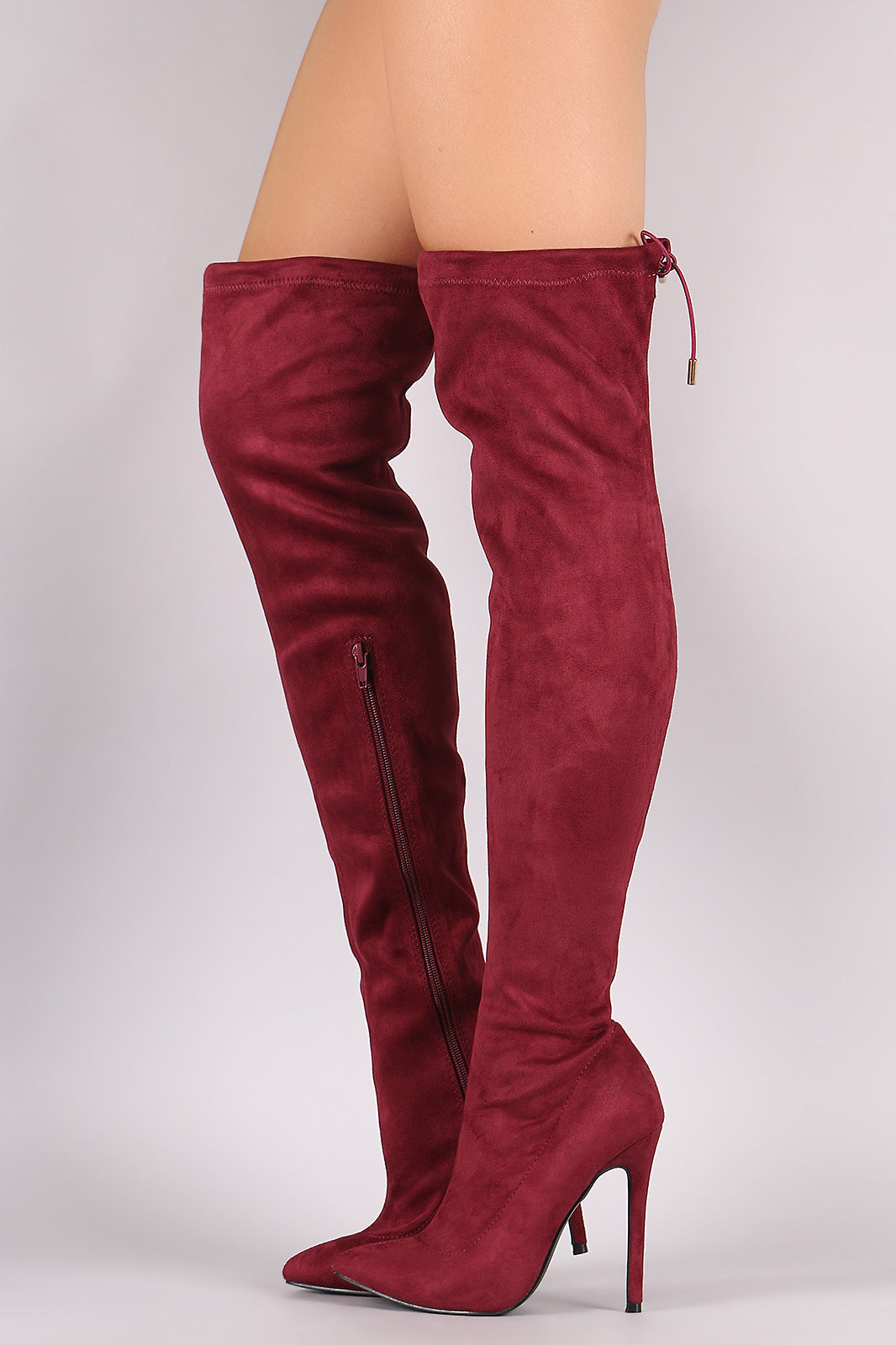 Suede Drawstring-Tie Pointy Toe Stiletto Boots - YuppyCollections