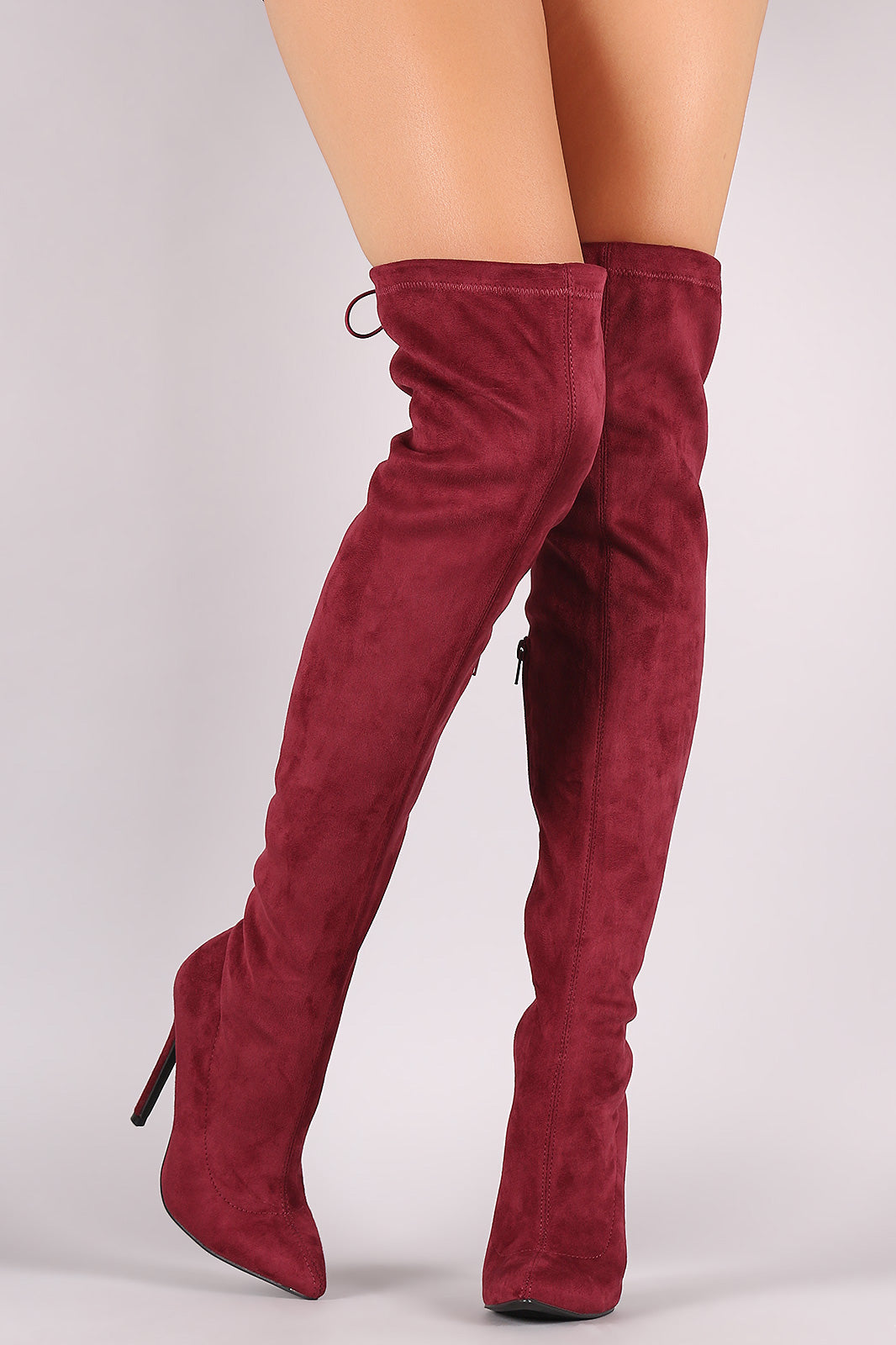 Suede Drawstring-Tie Pointy Toe Stiletto Boots - YuppyCollections