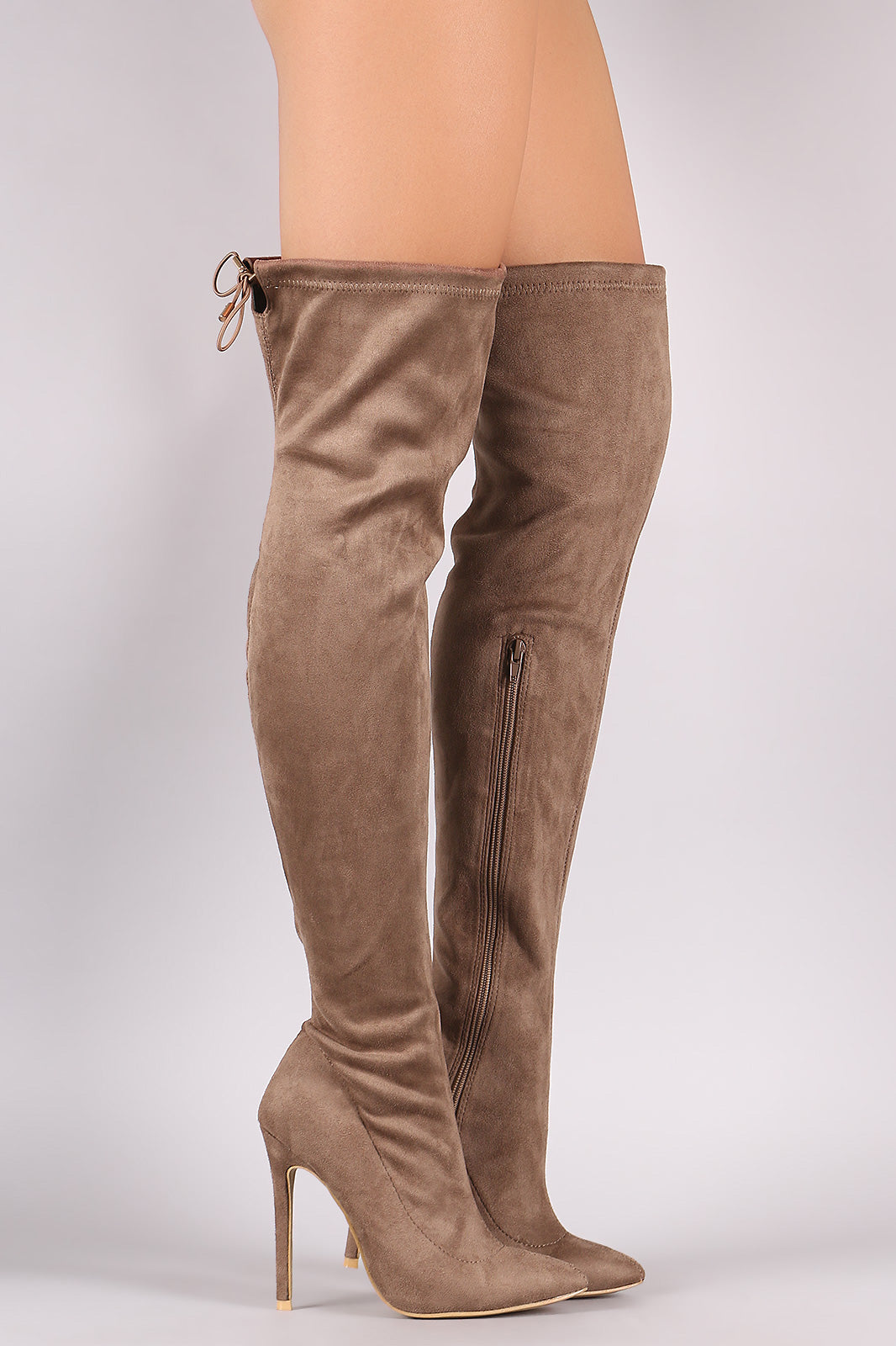 Suede Drawstring-Tie Pointy Toe Stiletto Boots - YuppyCollections