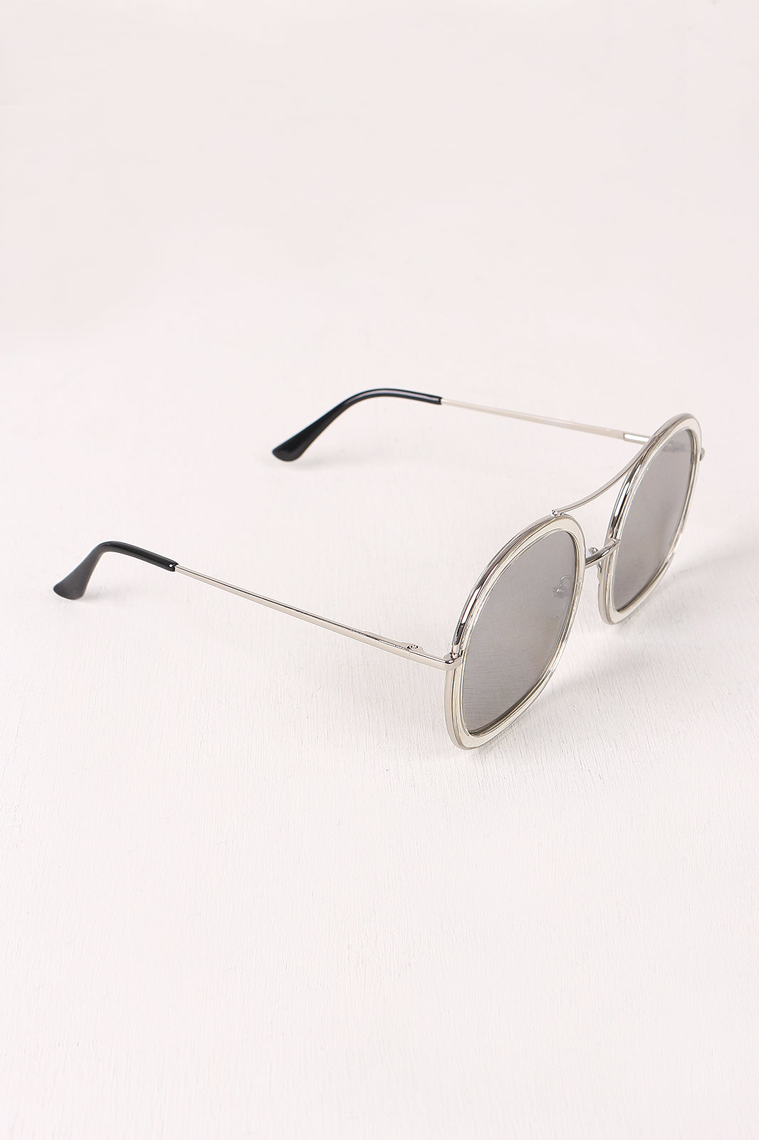 Double Bridge Round Mirrored Sunglasses - YuppyCollections