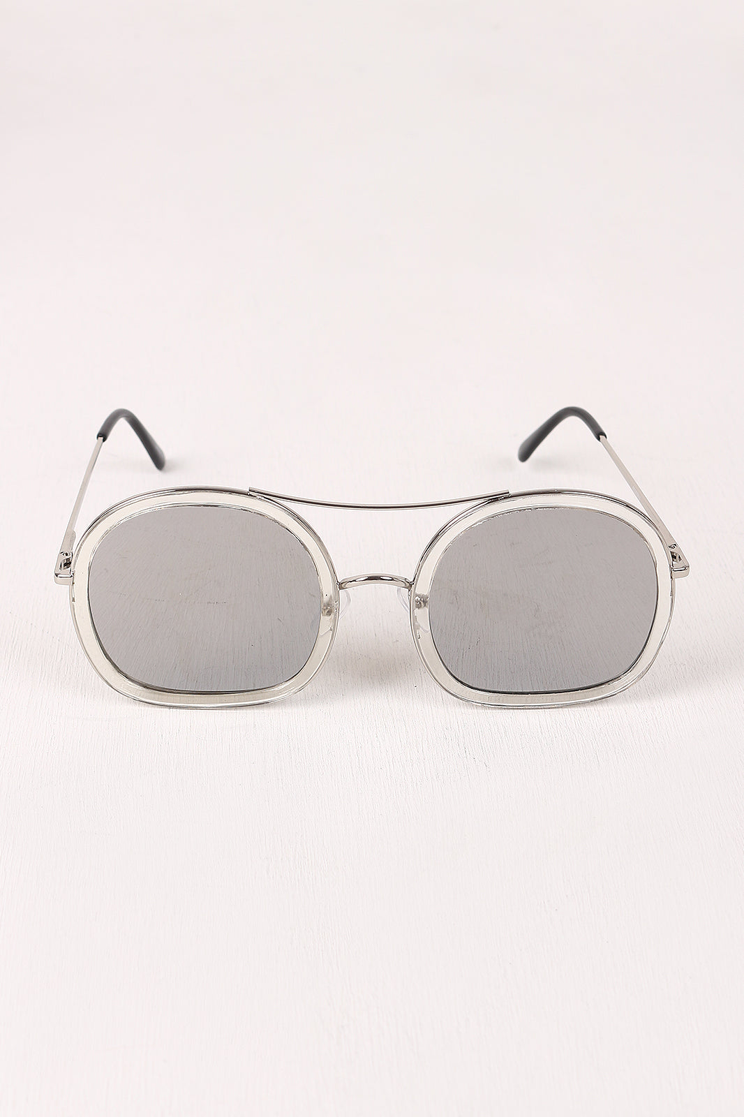 Double Bridge Round Mirrored Sunglasses - YuppyCollections