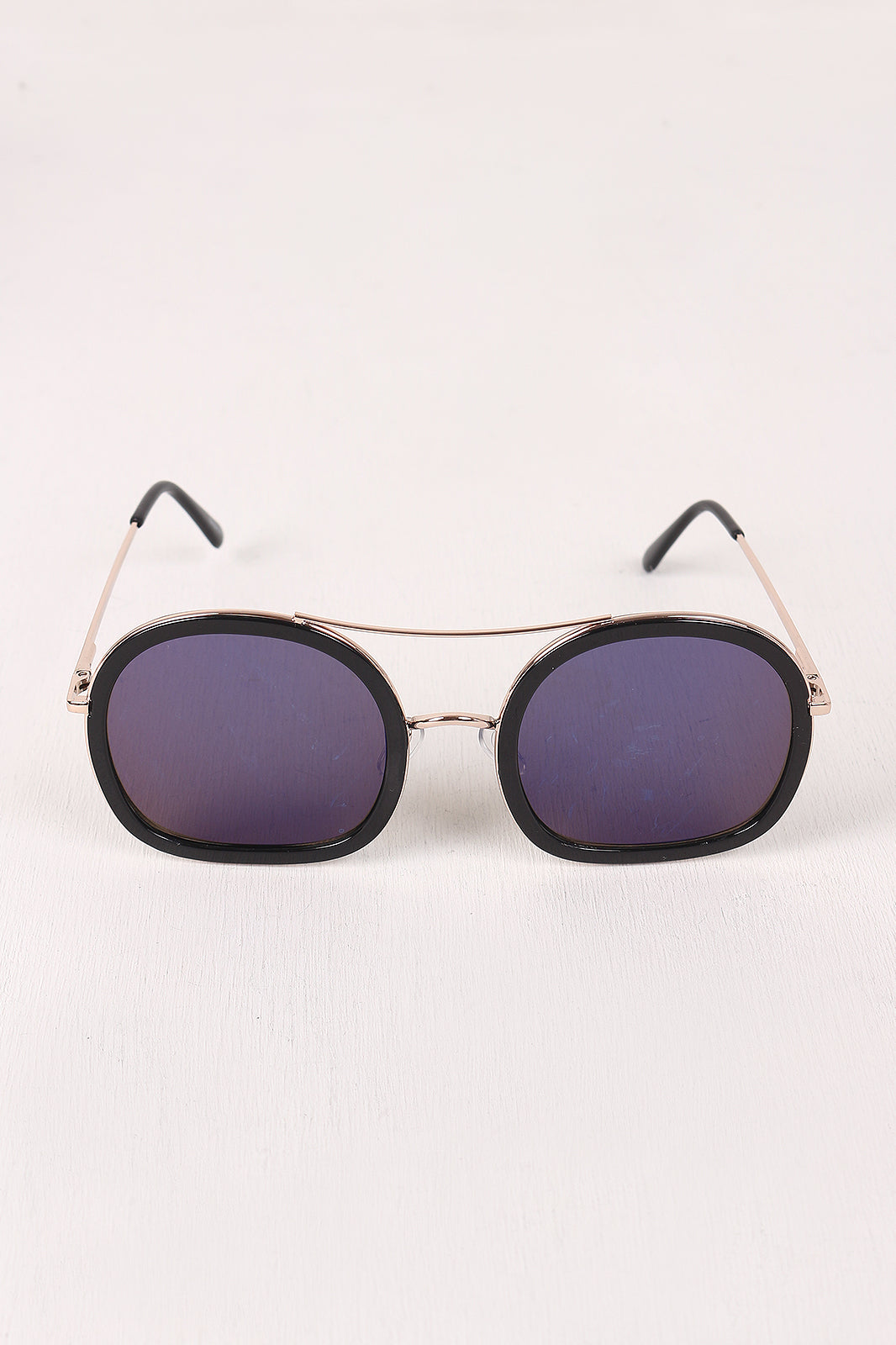 Double Bridge Round Mirrored Sunglasses - YuppyCollections