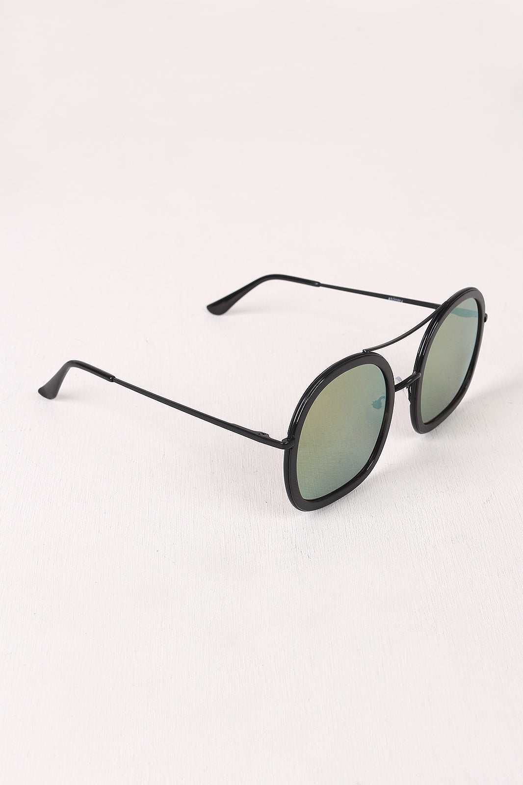 Double Bridge Round Mirrored Sunglasses - YuppyCollections