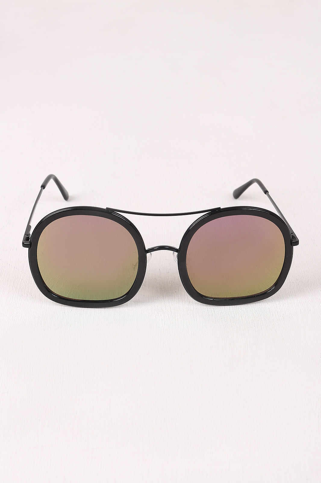 Double Bridge Round Mirrored Sunglasses - YuppyCollections