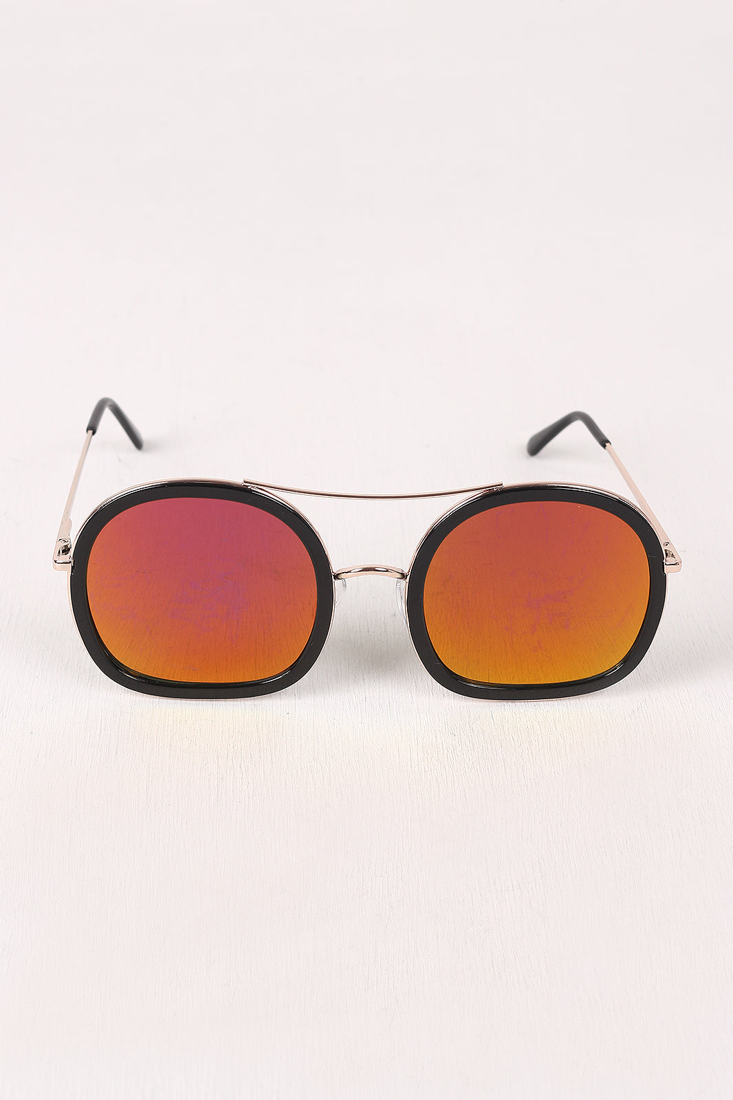 Double Bridge Round Mirrored Sunglasses - YuppyCollections