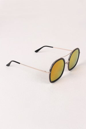 Double Bridge Round Mirrored Sunglasses - YuppyCollections